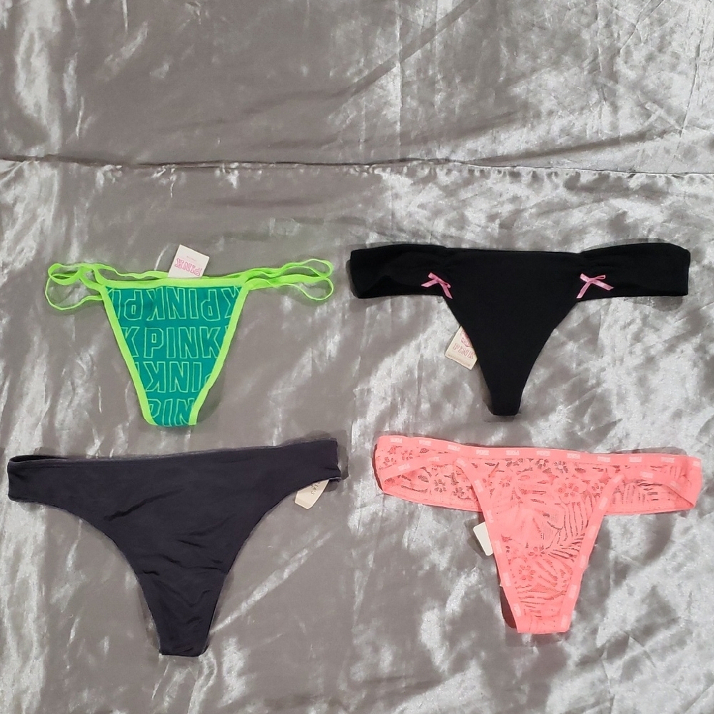 Brand New 4 Pair Of Pink Victoria's Secret Women's Thong Panties